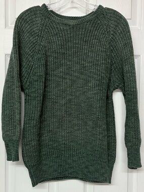 L. L. Bean Green Navy 100% Cotton Fisherman Sweater Vintage Made in USA Sz L